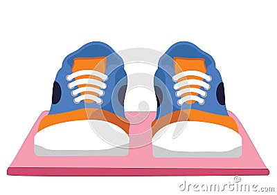 Men fashion shoes, classic shoe design. A pair of blue and orange of male shoes, loafers, sneakers, boat shoes, converse Vector Illustration