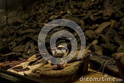 Shoes from people who were killed concentration camp Auschwitz Birkenau KZ Poland 2 Editorial Stock Photo
