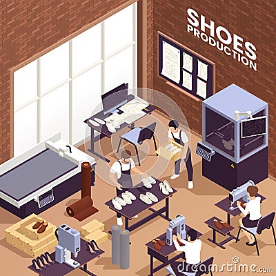 Shoes Production Isometric Background Vector Illustration