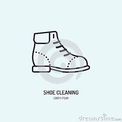 Shoes repair line icon, shoe shine logo. Leather boots cleaning service flat sign, illustration for footwear shop Vector Illustration