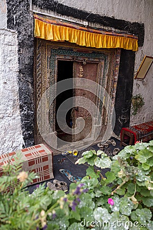 Entrance to Buddhist Temple, Basgo Fort, Ladakh Editorial Stock Photo