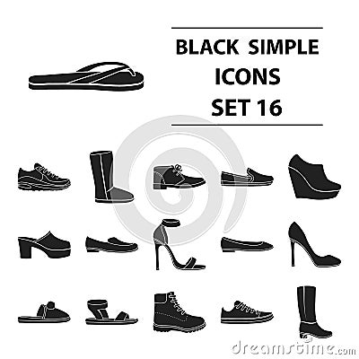 Shoes set icons in black style. Big collection shoes vector symbol stock illustration Vector Illustration