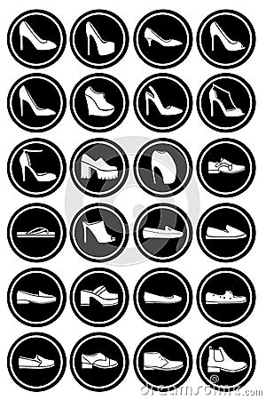 Shoes set. Style of shoes executed as icons for fashion web, printing, label. Cartoon Illustration