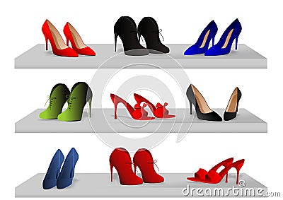 Shoes on shelves Vector Illustration