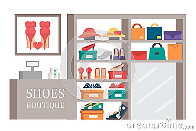 Shoes shop footwear store. Vector shopping illustration Vector Illustration