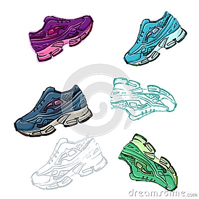 Shoes Sportin sneakers sneakers, graphic icon watercolor dra Vector Illustration