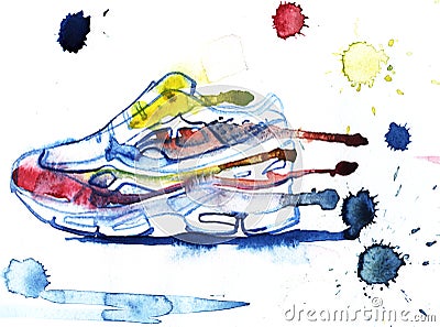 Shoes, Sportin sneakers sneakers graphic, icon, watercolor dra Stock Photo