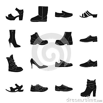 Shoes, style, heel and other types of shoes. Different shoes set collection icons in black style vector symbol stock Vector Illustration