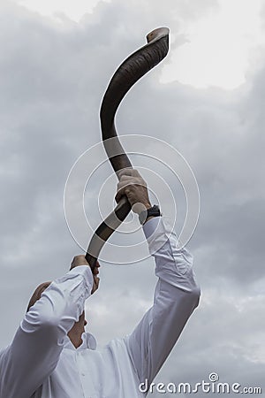 Shofar horn blowing Editorial Stock Photo