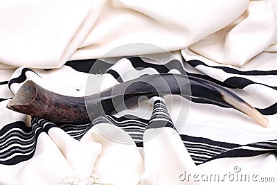 Shofar and tallit Stock Photo