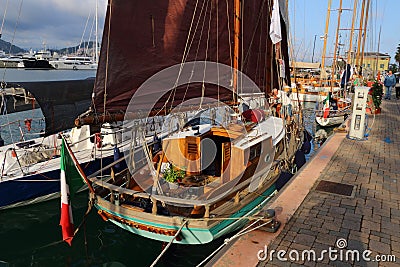 The shooner Pandora moored at the Marina di Genova Aeroporto Italy Editorial Stock Photo