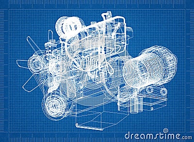 Car Engine blueprint Stock Photo