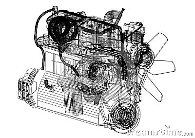 Car Engine blueprint - isolated Stock Photo