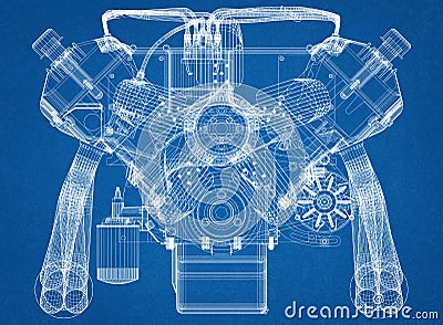 Car Engine Design Architect Blueprint Stock Photo