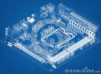 Computer Motherboard Architect Blueprint Stock Photo