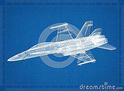 Military Plane 3D blueprint Stock Photo