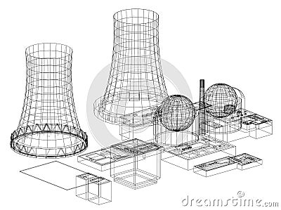 Nuclear Power Plant - Nuclear Reactor Architect Blueprint - isolated Stock Photo