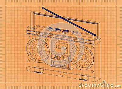 Radio - Retro Blueprint Stock Photo