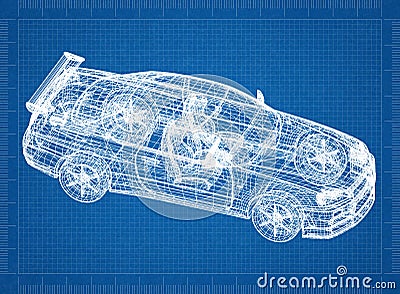 Sport car 3D blueprint Stock Photo