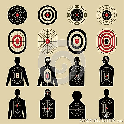 Shoot target. Geometrical forms and human silhouettes for shooting room with military weapons recent vector targets for Stock Photo