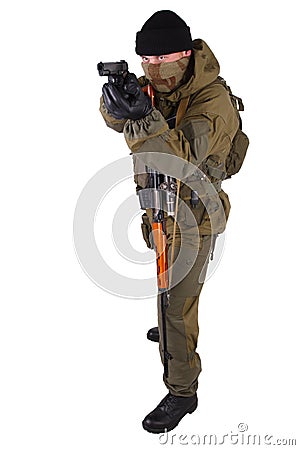 Shooter with handgun rifle Stock Photo