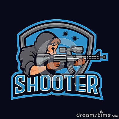 Shooter sniper e-sport logo team emblem design Cartoon Illustration