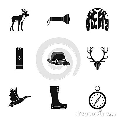 Shooting at animals icons set, simple style Vector Illustration