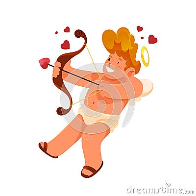 Shooting baby angel or cupid, vector image or clipart. Vector Illustration
