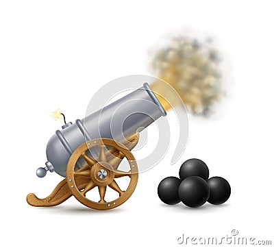 Shooting Cannon and Cannonballs Vector Illustration