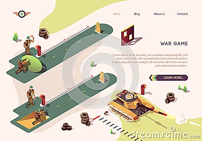 Shooting Competition in War Game Isometric Banner Vector Illustration