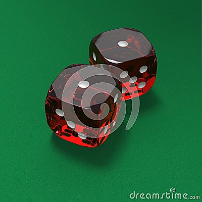 Shooting craps or dice on green felt background Stock Photo