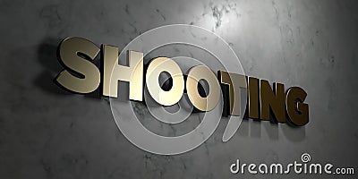 Shooting - Gold sign mounted on glossy marble wall - 3D rendered royalty free stock illustration Cartoon Illustration