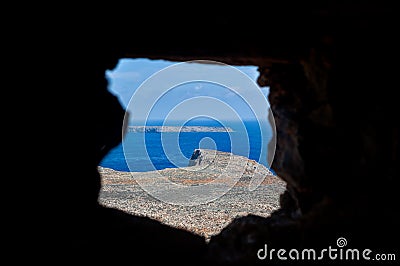 Shooting hole Island, Sea, Balos, Gramvousa, Crete Greece Stock Photo