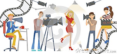 Shooting a movie or a TV show. Vector Illustration
