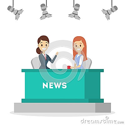 Shooting news show in the studio. Newscaster Vector Illustration