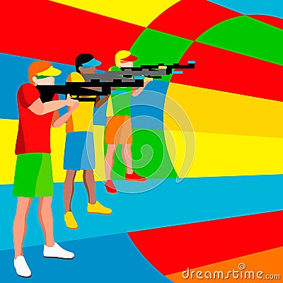 Shooting Player 2016 Summer Games. 3D Isometric Shooter Athlete. Vector Illustration