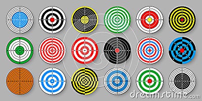 Shooting range paper targets. Round target with divisions, marks and numbers. Archery, gun shooting practise and Vector Illustration