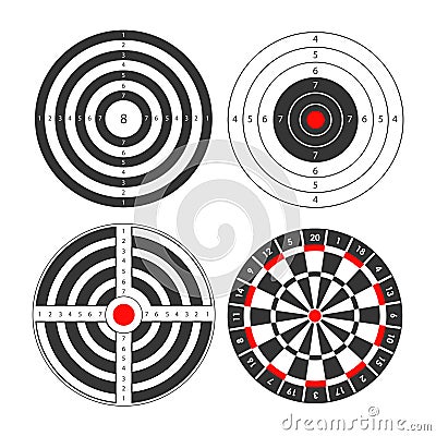 Shooting range targets vector icons template for darts and gun shoot aims Vector Illustration