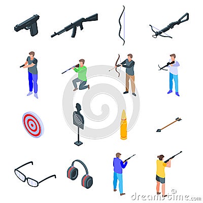 Shooting sport icons set, isometric style Vector Illustration