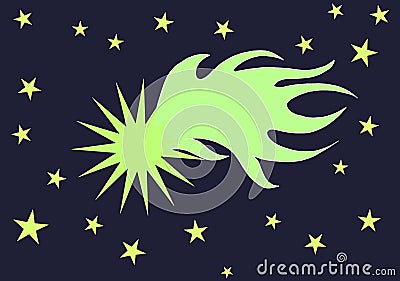 Stylized Shooting star in a starry night, colors, stars. Cartoon Illustration