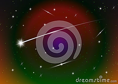 Shooting star background against dark blue starry night sky, vector illustration. Space background. Colorful galaxy with nebula Vector Illustration