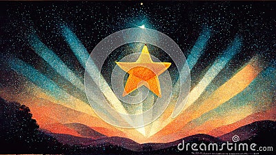 shooting star, children book illustration, shining star, ai generated image Cartoon Illustration