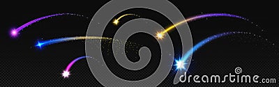 Shooting star light arc curve with magic glitter Vector Illustration