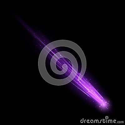 Shooting star. Realistic neon meteor with sparkling dust trail Vector Illustration