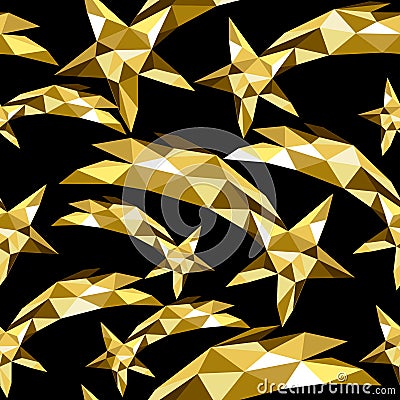 Shooting star seamless pattern gold low poly xmas Vector Illustration