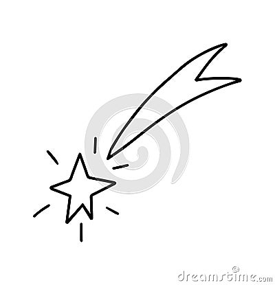 Shooting stars icon. Comet tail or star trail. Christmas star. Dream and success. Cartoon Illustration