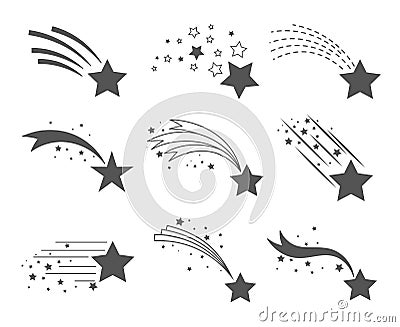 Shooting stars with tails icons Vector Illustration