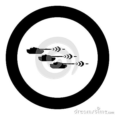 Shooting tanks war concept icon in circle round black color vector illustration image solid outline style Vector Illustration