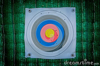 Shooting target and bullseye with bullet holes Stock Photo