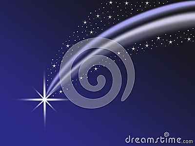 Shooting wish star with tail and star field Stock Photo